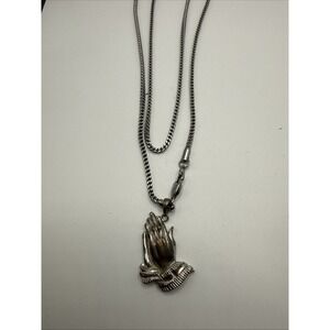 Men's‎ Catholic Christian Prayer Praying Hands Stainless Steel Pendant Necklace